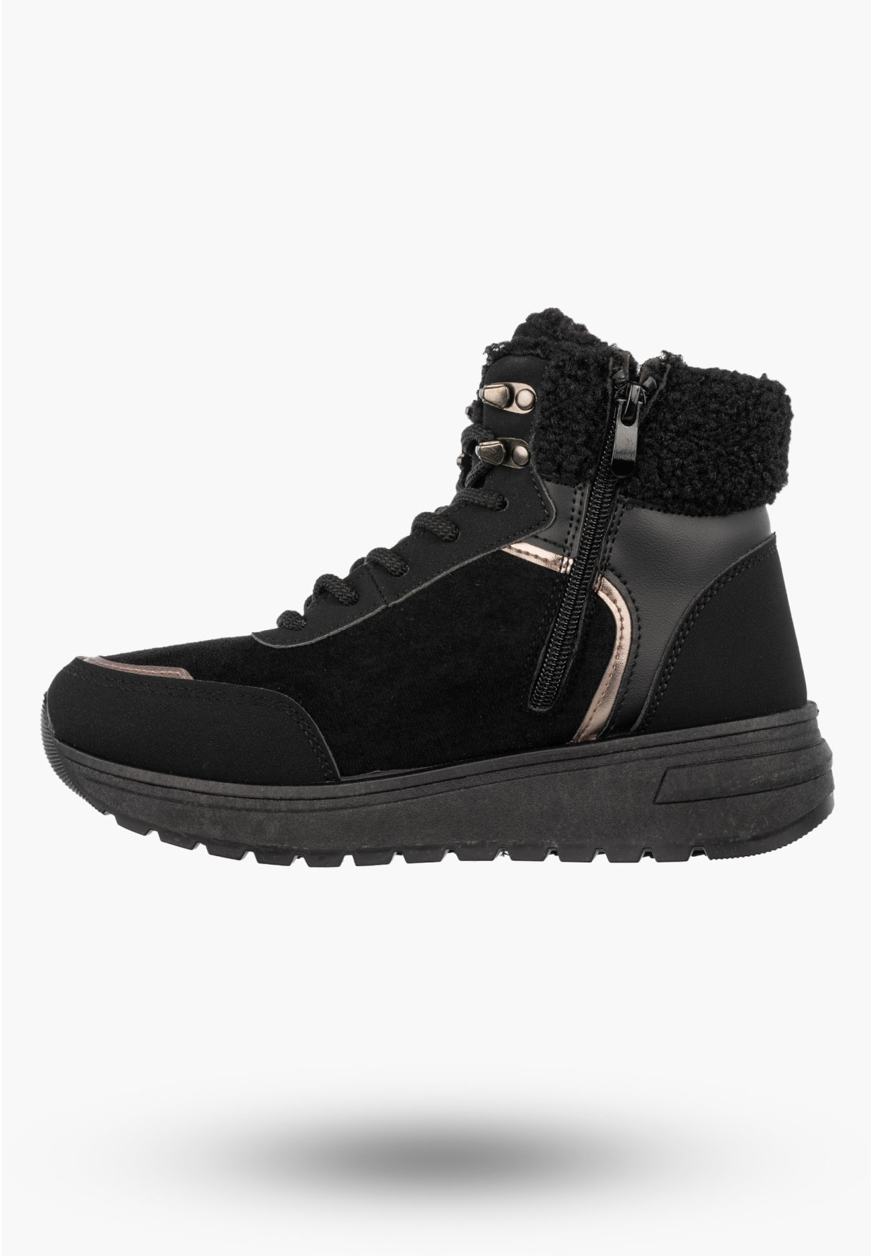 Botki Damskie Buty Zimowe Wygodne Ocieplane Stylowe na Zamek Czarne SJ2552-1