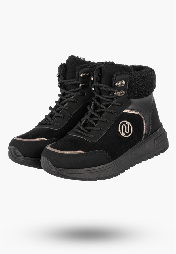 Botki Damskie Buty Zimowe Wygodne Ocieplane Stylowe na Zamek Czarne SJ2552-1