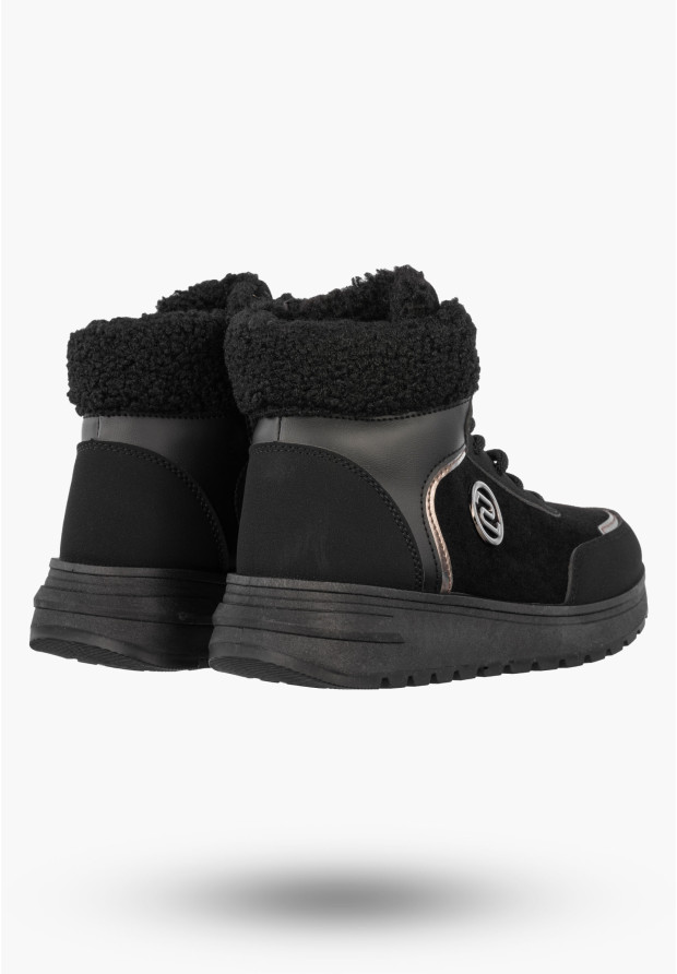 Botki Damskie Buty Zimowe Wygodne Ocieplane Stylowe na Zamek Czarne SJ2552-1