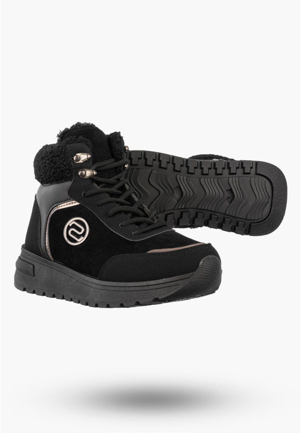 Botki Damskie Buty Zimowe Wygodne Ocieplane Stylowe na Zamek Czarne SJ2552-1