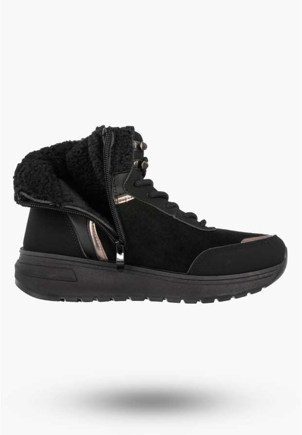 Botki Damskie Buty Zimowe Wygodne Ocieplane Stylowe na Zamek Czarne SJ2552-1