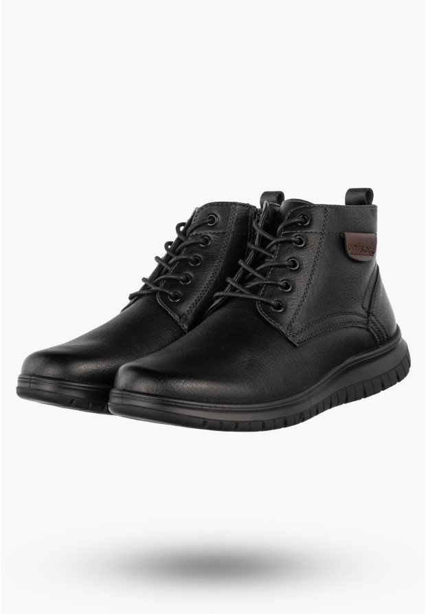Botki Męskie Eleganckie Buty Zimowe Ocieplane Unisoft Czarne 24MN16-7515