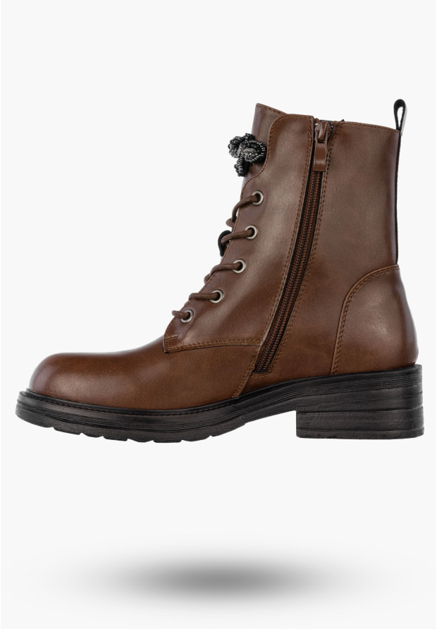 Trzewiki Damskie Skórzane Buty Zimowe Ocieplane Eleganckie Brązowe M.Daszyński SFY2509-1 BROWN