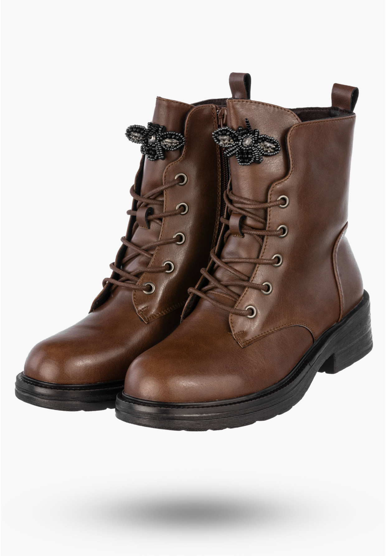 Trzewiki Damskie Skórzane Buty Zimowe Ocieplane Eleganckie Brązowe M.Daszyński SFY2509-1 BROWN