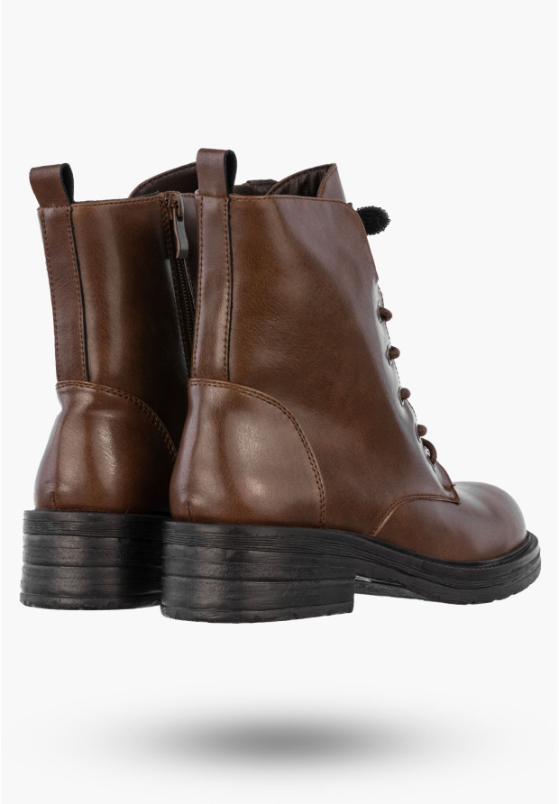 Trzewiki Damskie Skórzane Buty Zimowe Ocieplane Eleganckie Brązowe M.Daszyński SFY2509-1 BROWN