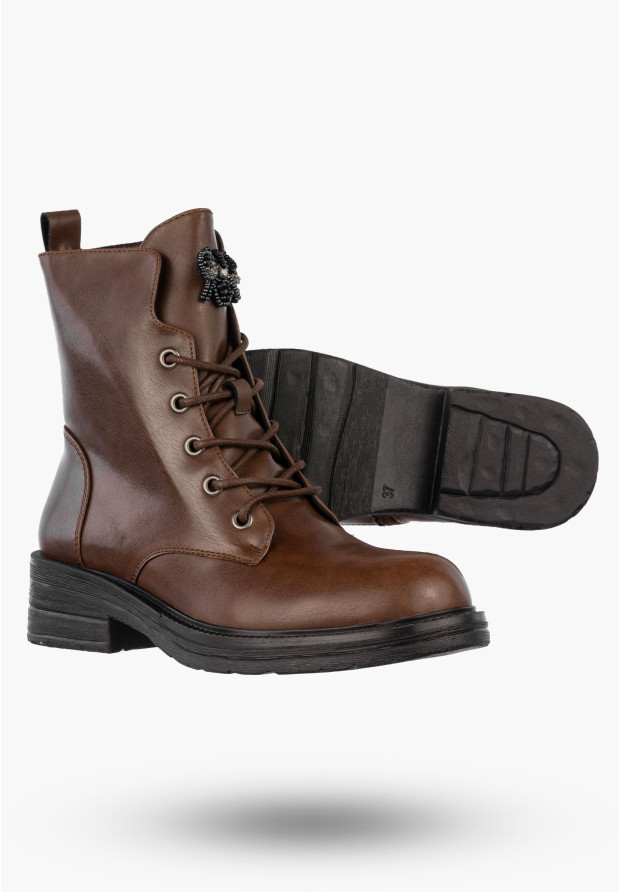 Trzewiki Damskie Skórzane Buty Zimowe Ocieplane Eleganckie Brązowe M.Daszyński SFY2509-1 BROWN