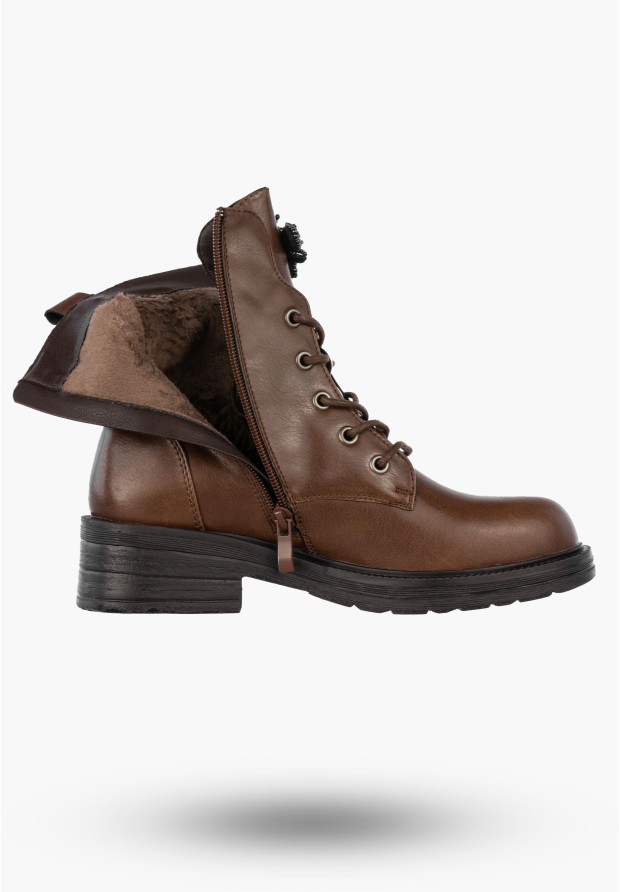 Trzewiki Damskie Skórzane Buty Zimowe Ocieplane Eleganckie Brązowe M.Daszyński SFY2509-1 BROWN