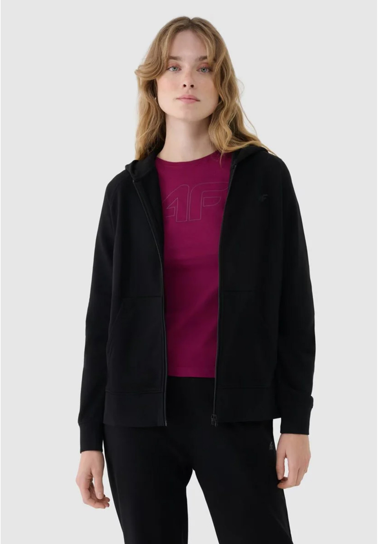 Bluza Damska 4F Dresowa Sportowa Rozpinana Czarna 4FWMM00TSWSF1763