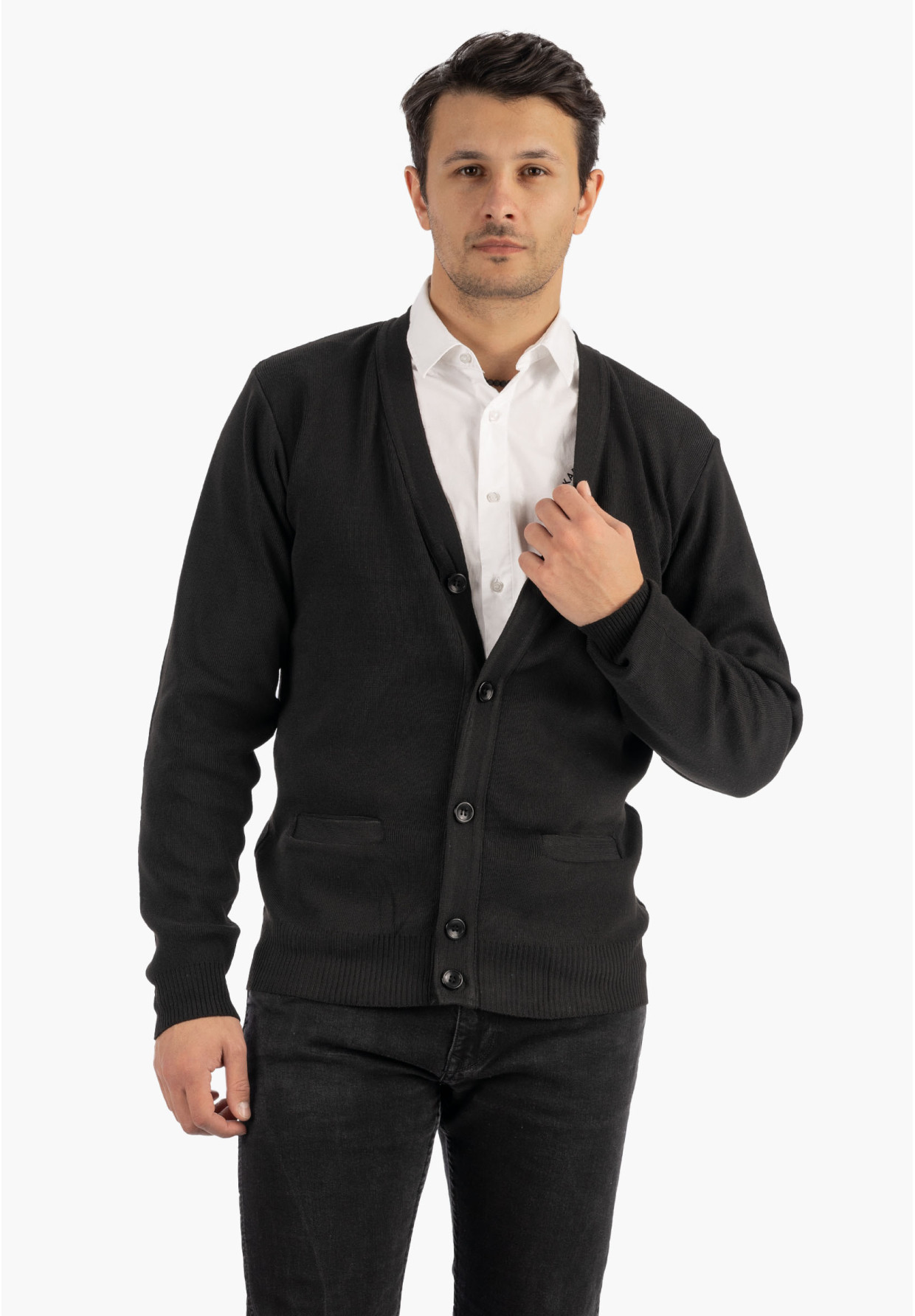 Sweter Męski Rozpinany Klasyczny Elegancki Wygodny Na Guziki Czarny MUST