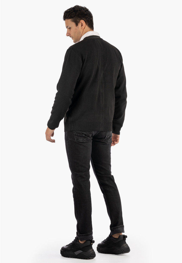 Sweter Męski Rozpinany Klasyczny Elegancki Wygodny Na Guziki Czarny MUST