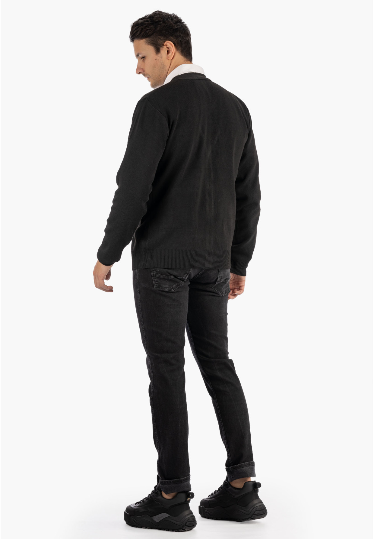 Sweter Męski Rozpinany Klasyczny Elegancki Wygodny Na Guziki Czarny MUST