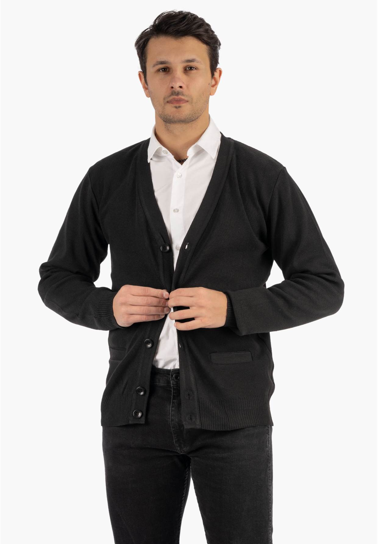 Sweter Męski Rozpinany Klasyczny Elegancki Wygodny Na Guziki Czarny MUST