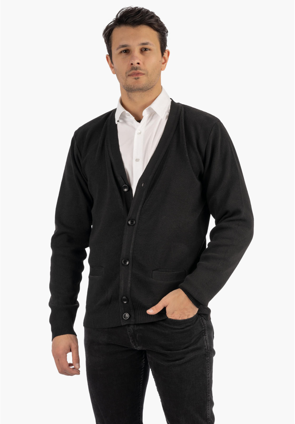 Sweter Męski Rozpinany Klasyczny Elegancki Wygodny Na Guziki Czarny MUST