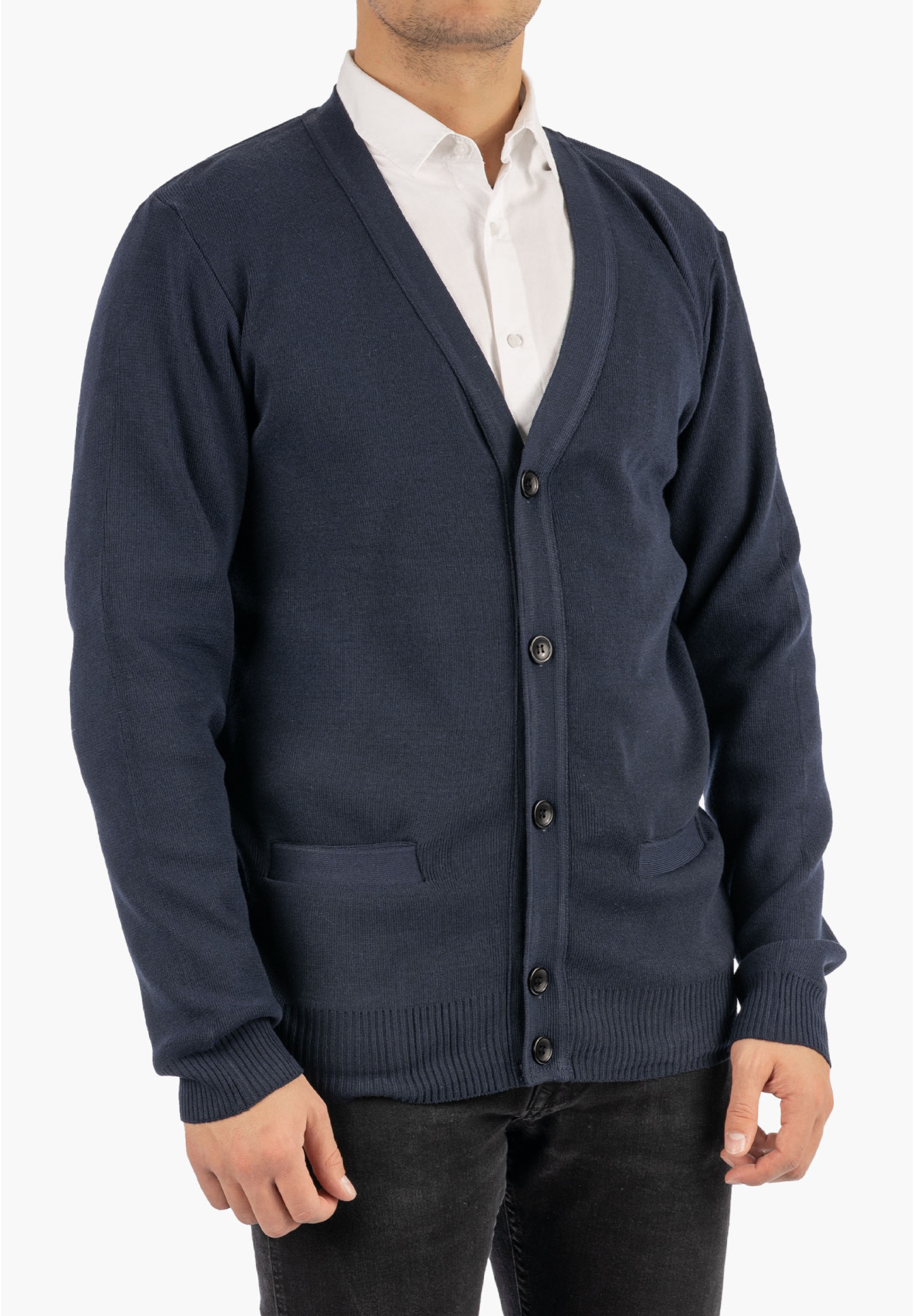 Sweter Męski Rozpinany Klasyczny Elegancki Wygodny Na Guziki Granatowy MUST