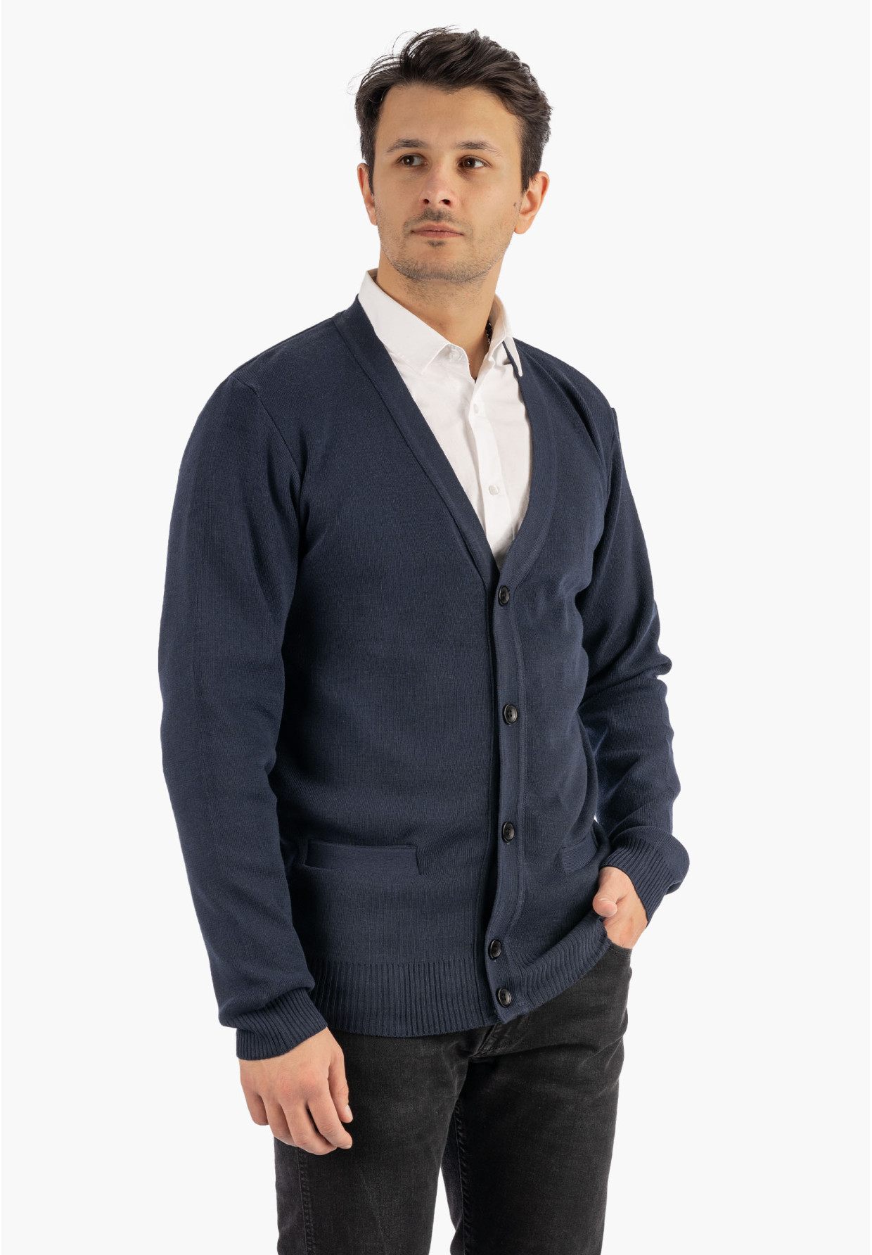 Sweter Męski Rozpinany Klasyczny Elegancki Wygodny Na Guziki Granatowy MUST