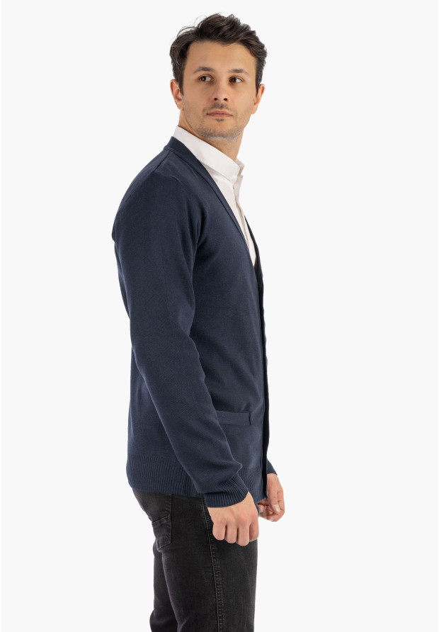 Sweter Męski Rozpinany Klasyczny Elegancki Wygodny Na Guziki Granatowy MUST