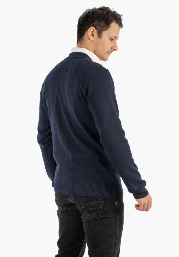 Sweter Męski Rozpinany Klasyczny Elegancki Wygodny Na Guziki Granatowy MUST
