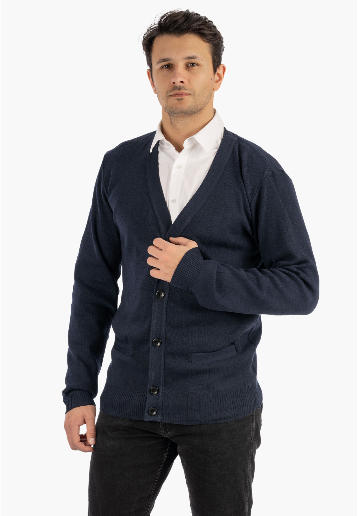 Sweter Męski Rozpinany Klasyczny Elegancki Wygodny Na Guziki Granatowy MUST