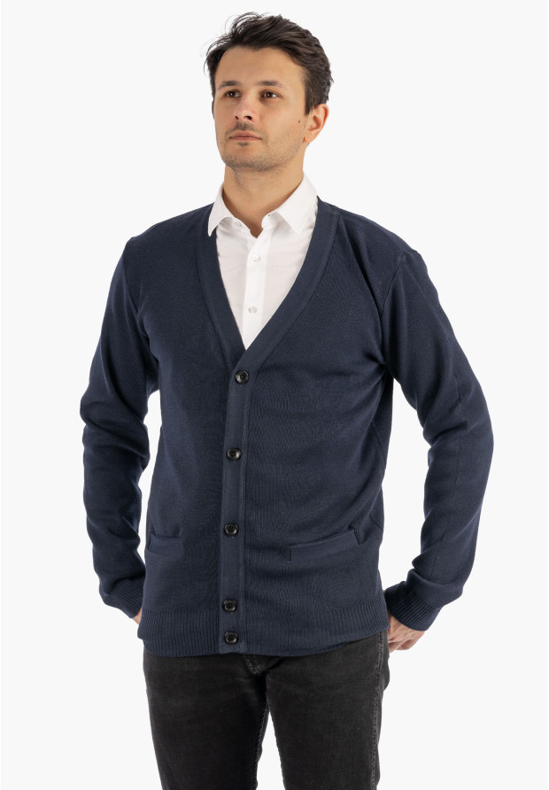 Sweter Męski Rozpinany Klasyczny Elegancki Wygodny Na Guziki Granatowy MUST