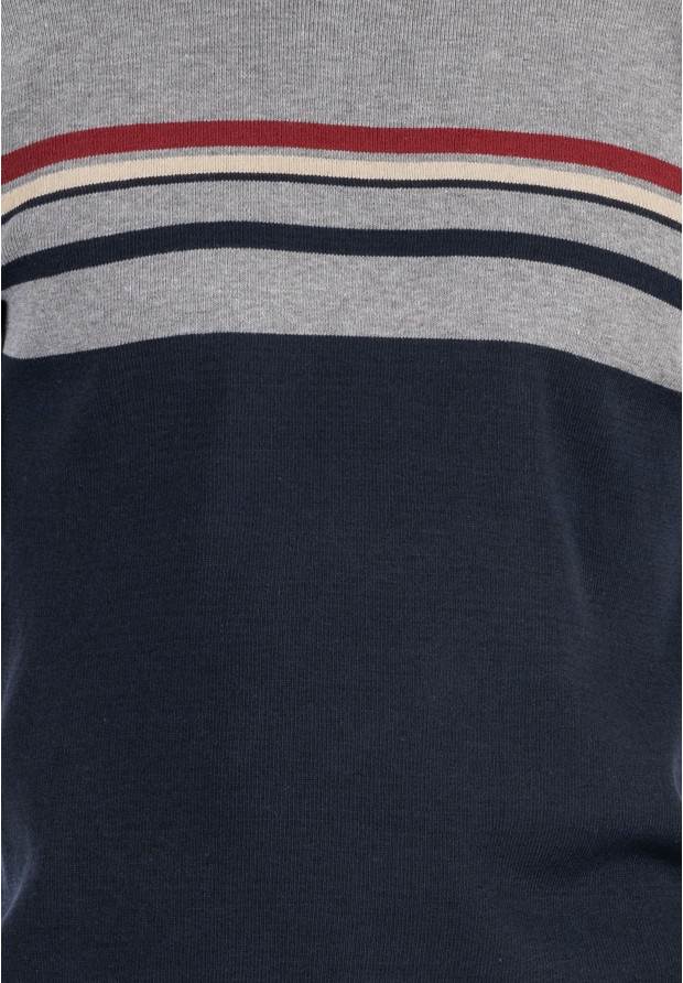 Sweter Męski Klasyczny Elegancki Wygodny Okrągły Dekolt Szary W Paski MUST
