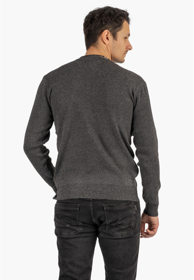 Sweter Męski Klasyczny Elegancki Wygodny Okrągły Dekolt Szary MUST