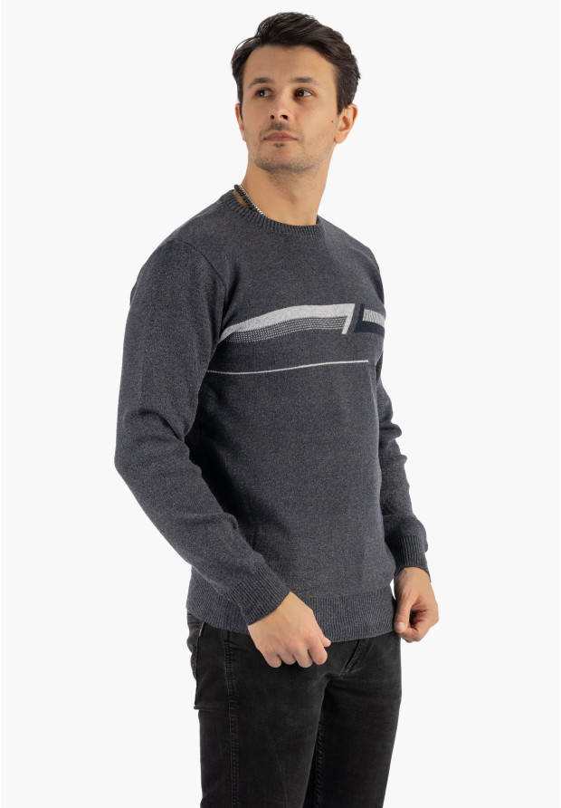 Sweter Męski Klasyczny Elegancki Wygodny Okrągły Dekolt Granatowy MUST