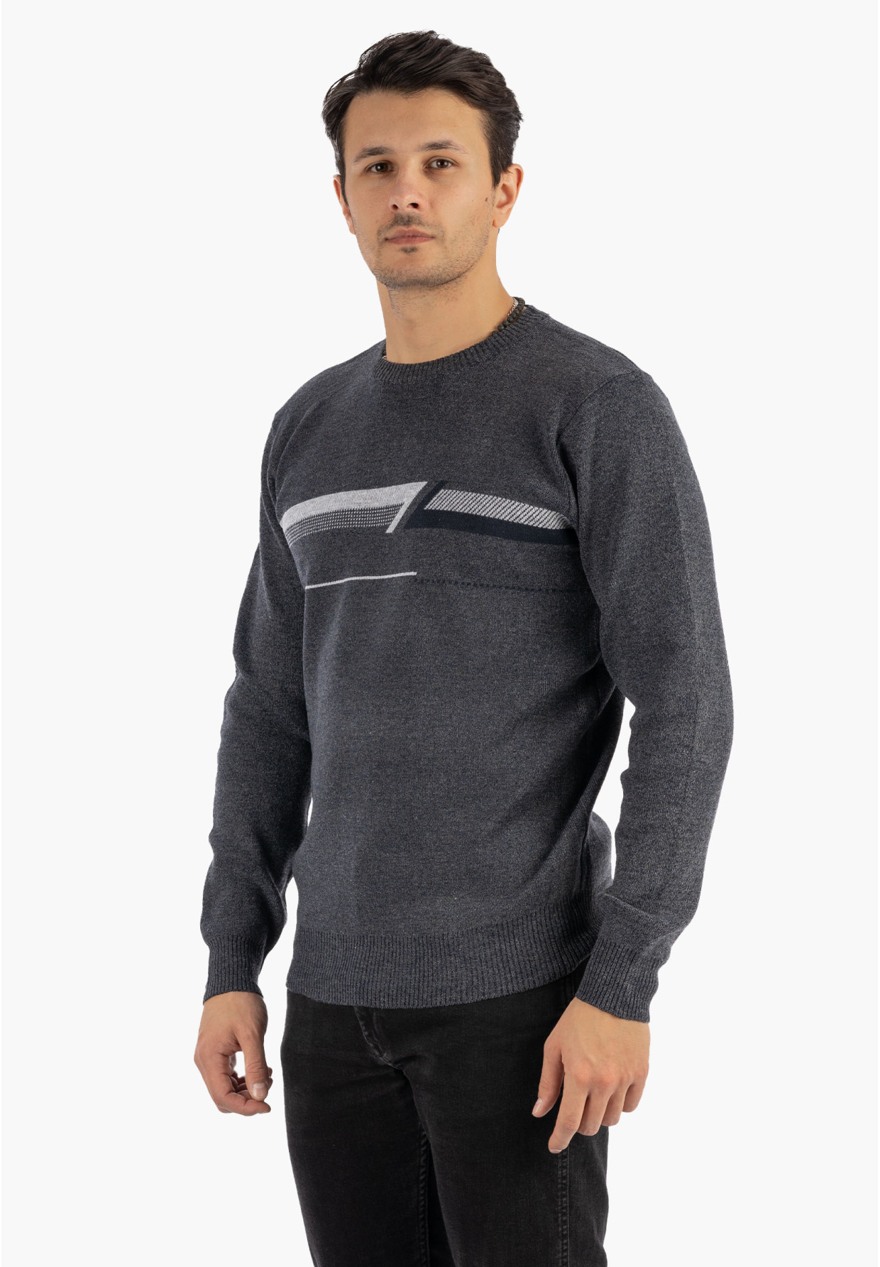 Sweter Męski Klasyczny Elegancki Wygodny Okrągły Dekolt Granatowy MUST