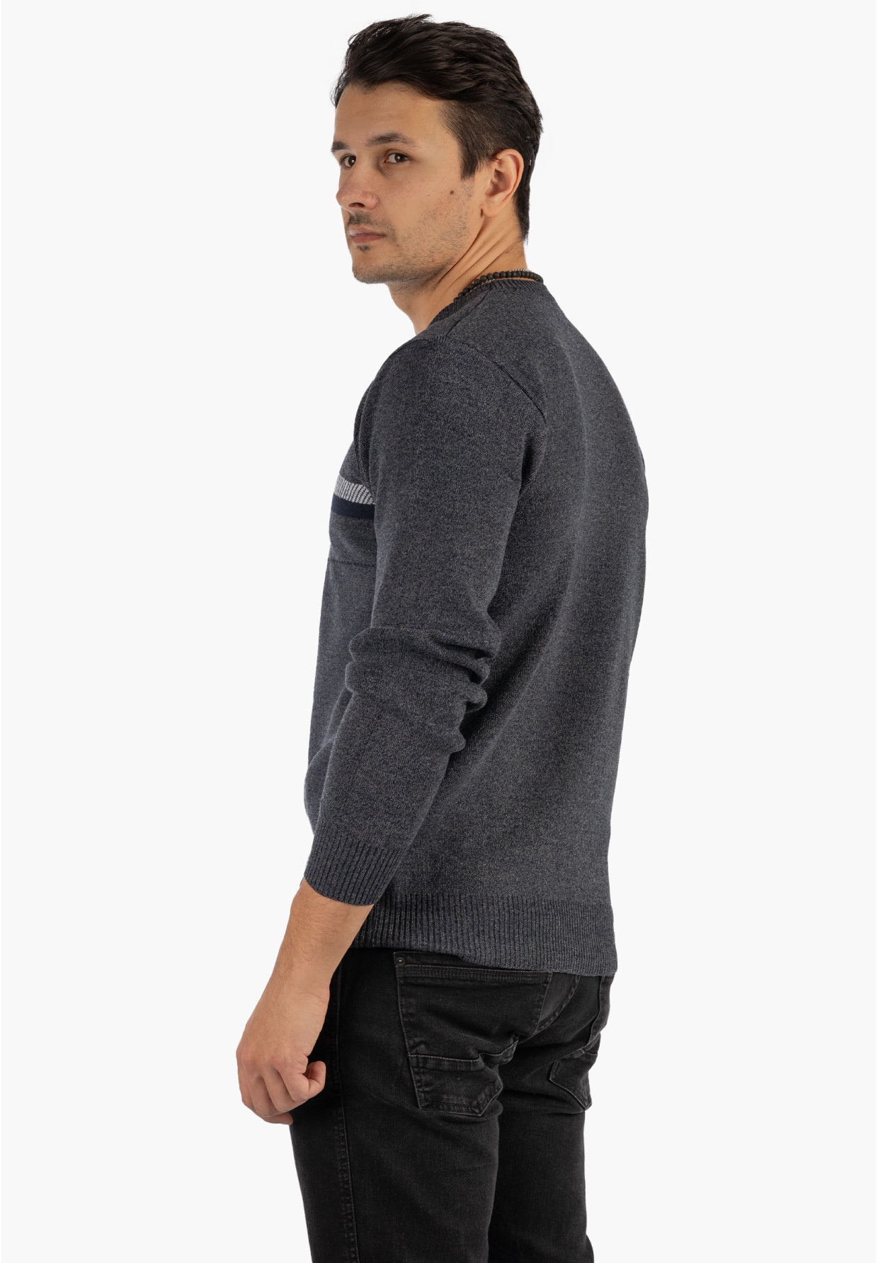 Sweter Męski Klasyczny Elegancki Wygodny Okrągły Dekolt Granatowy MUST