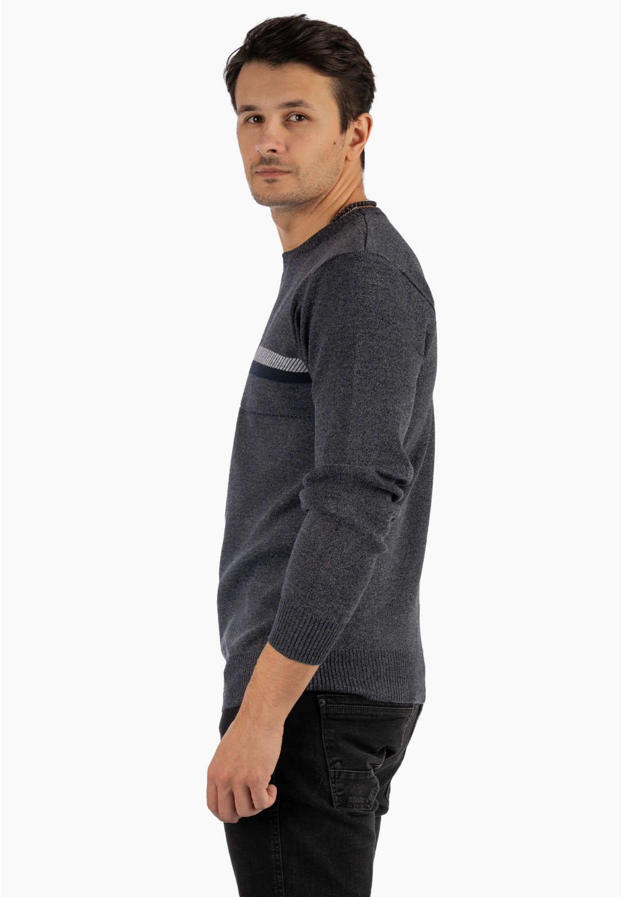 Sweter Męski Klasyczny Elegancki Wygodny Okrągły Dekolt Granatowy MUST