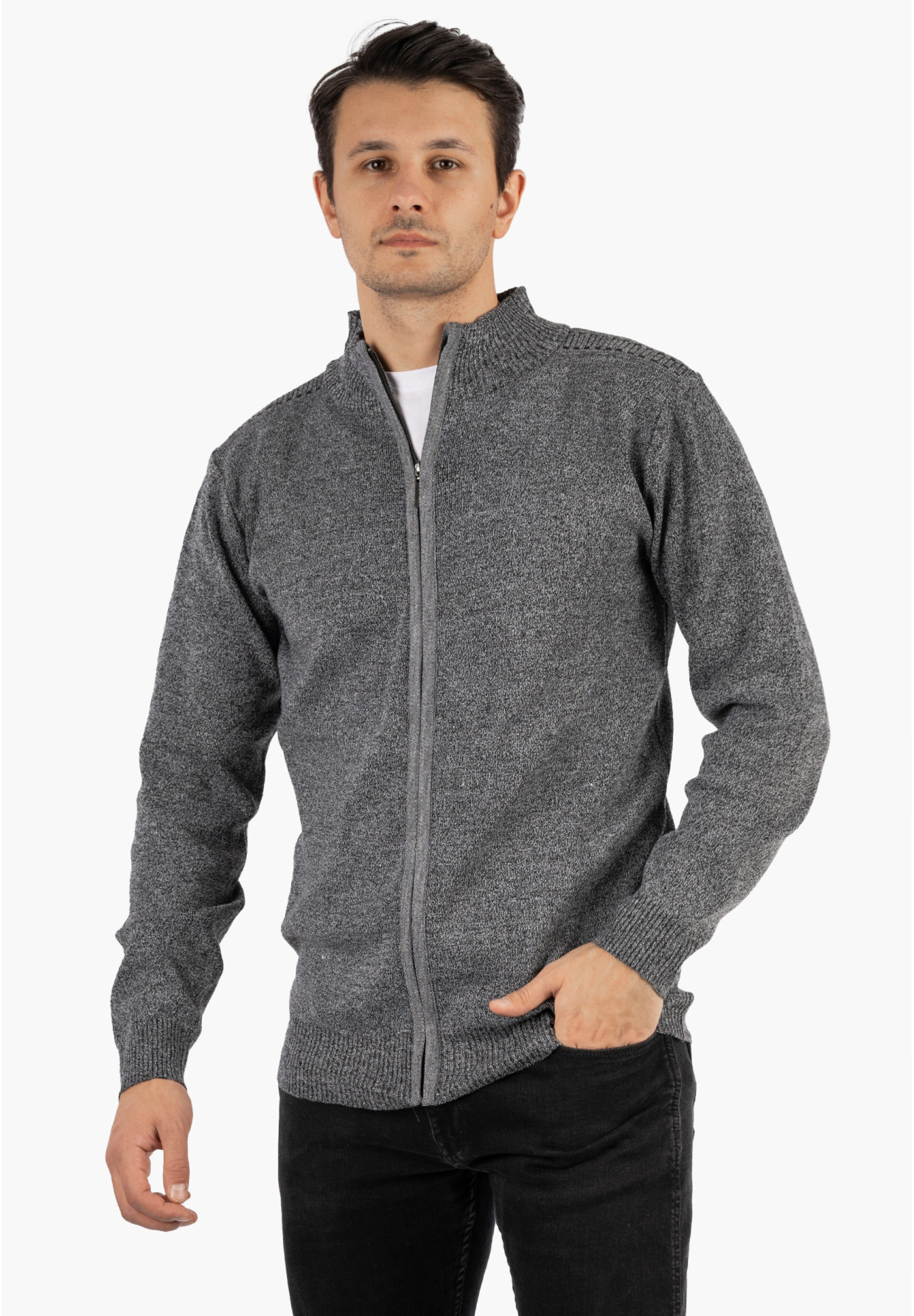Sweter Męski Rozpinany Klasyczny Elegancki Wygodny na Zamek Szary MUST