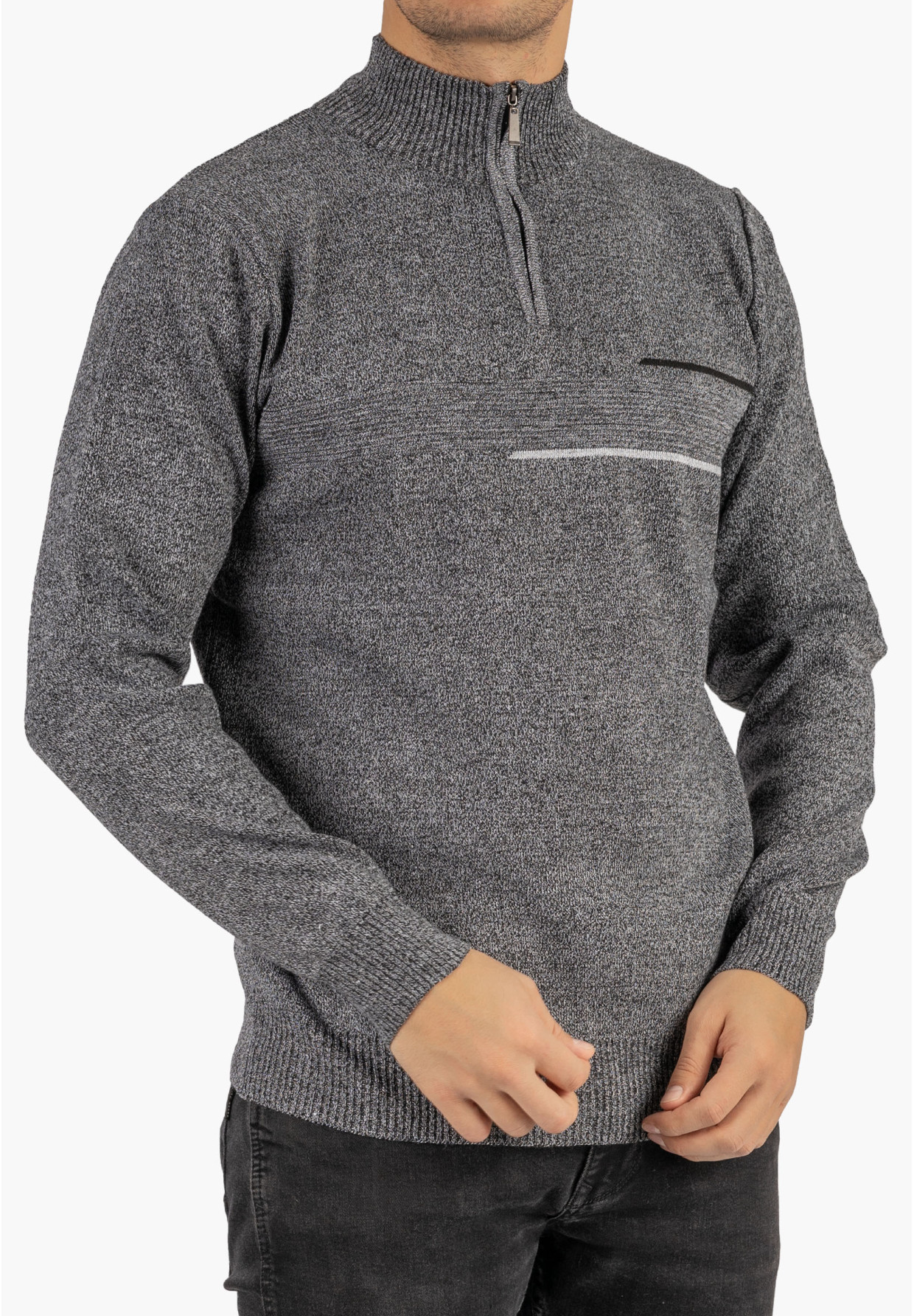 Sweter Męski Półgolf Klasyczny Wygodny Elegancki z Zamkiem Jasny Szary MUST
