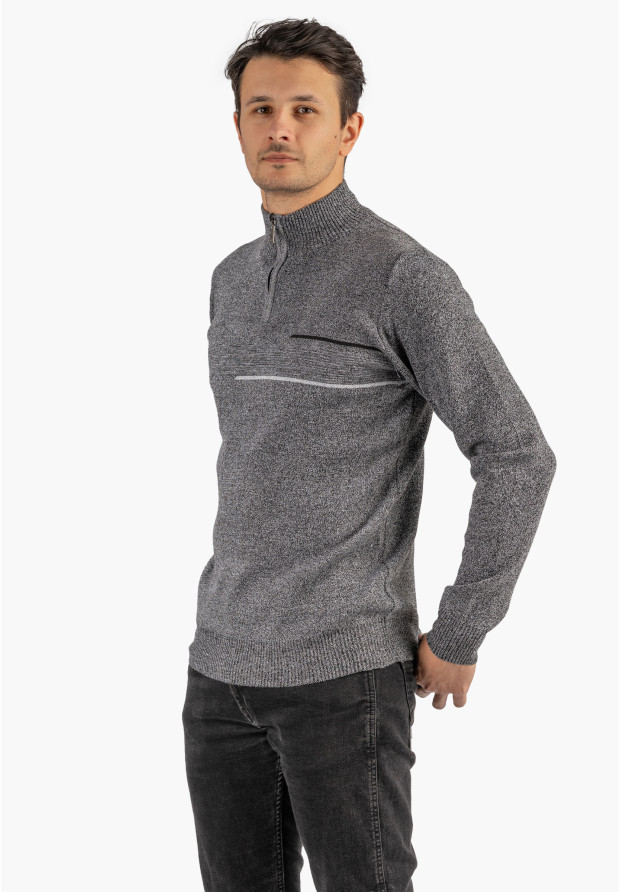 Sweter Męski Półgolf Klasyczny Wygodny Elegancki z Zamkiem Jasny Szary MUST