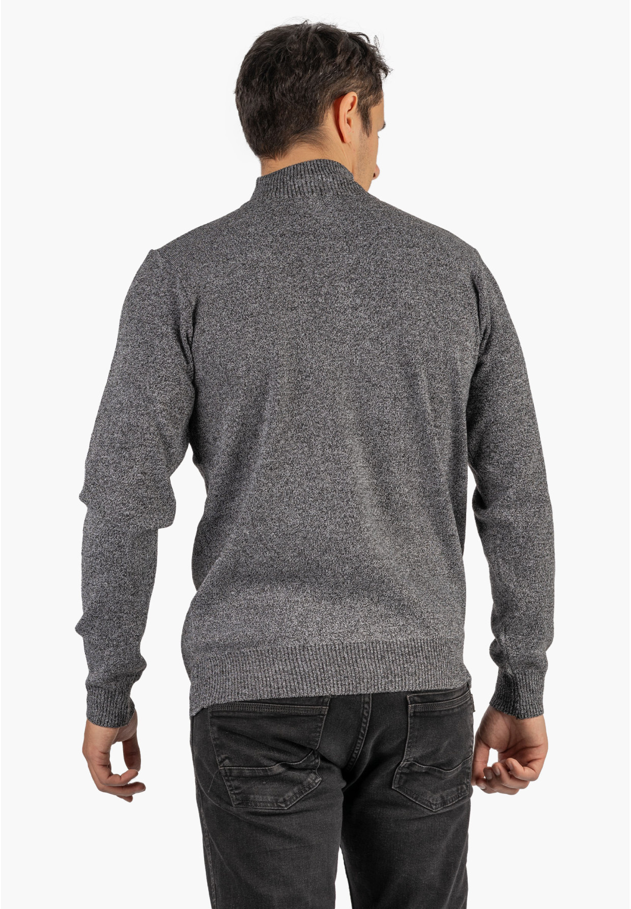 Sweter Męski Półgolf Klasyczny Wygodny Elegancki z Zamkiem Jasny Szary MUST
