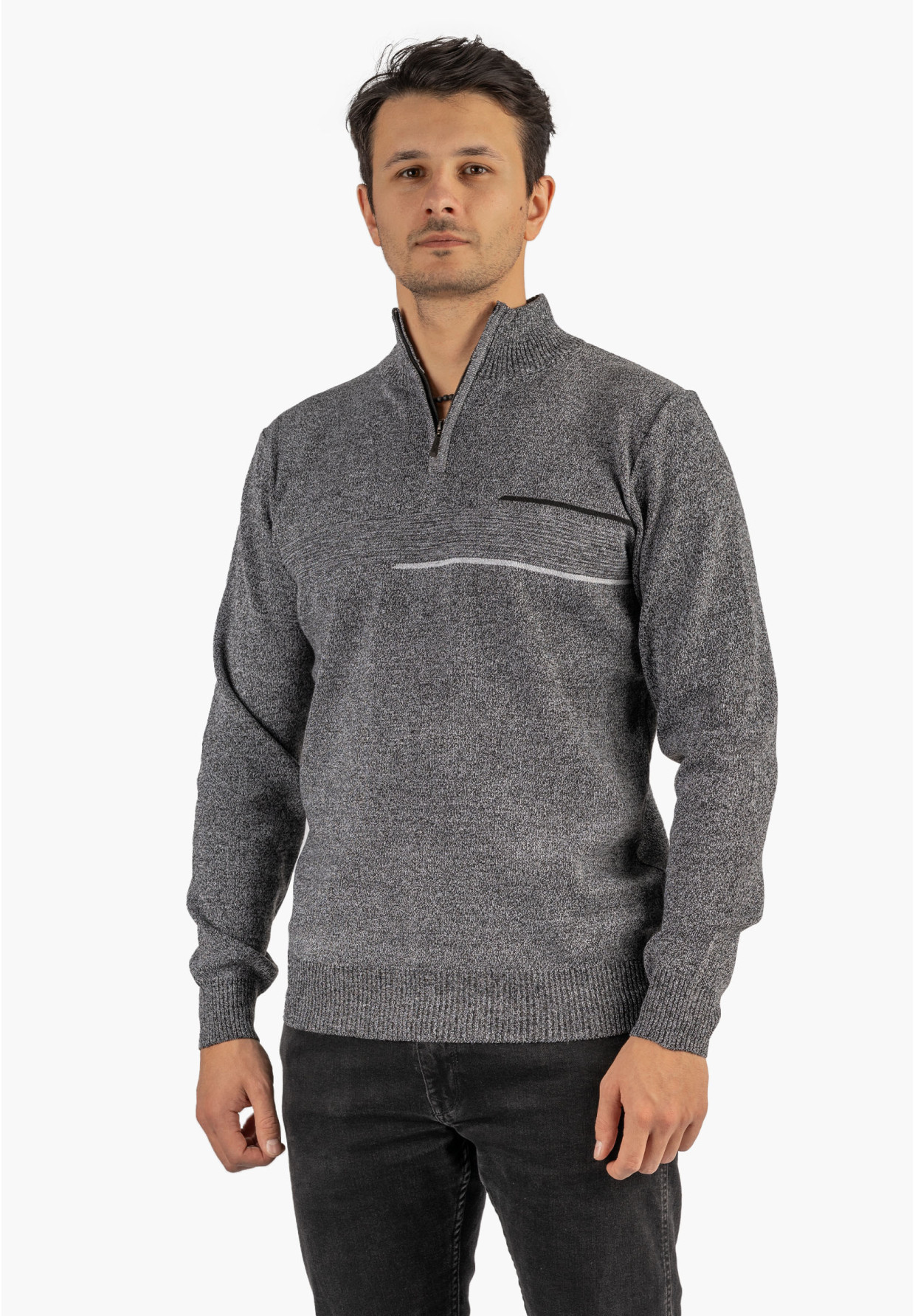 Sweter Męski Półgolf Klasyczny Wygodny Elegancki z Zamkiem Jasny Szary MUST