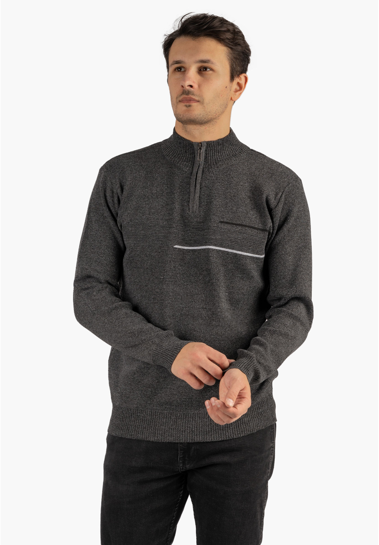 Sweter Męski Półgolf Klasyczny Wygodny Elegancki z Zamkiem Ciemny Szary MUST