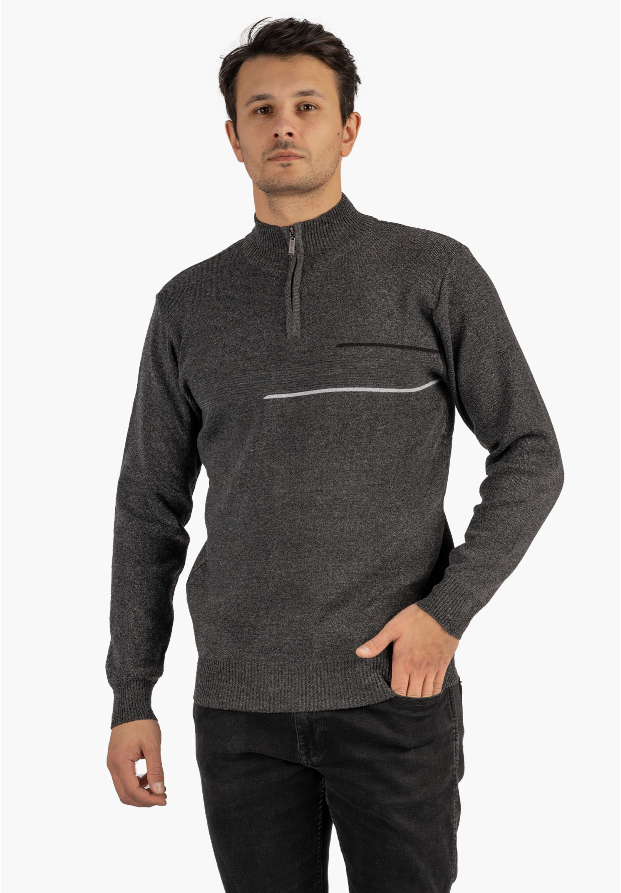 Sweter Męski Półgolf Klasyczny Wygodny Elegancki z Zamkiem Ciemny Szary MUST