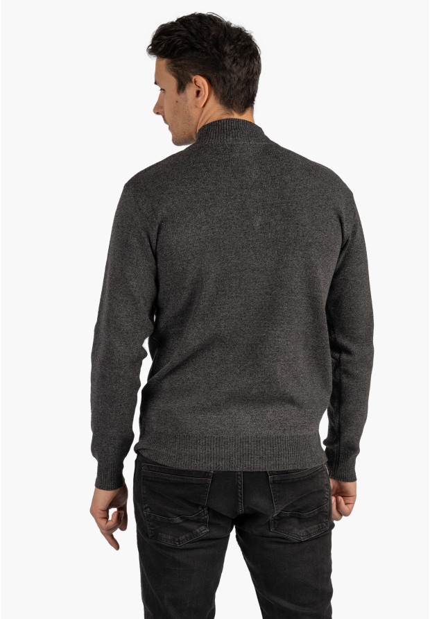 Sweter Męski Półgolf Klasyczny Wygodny Elegancki z Zamkiem Ciemny Szary MUST