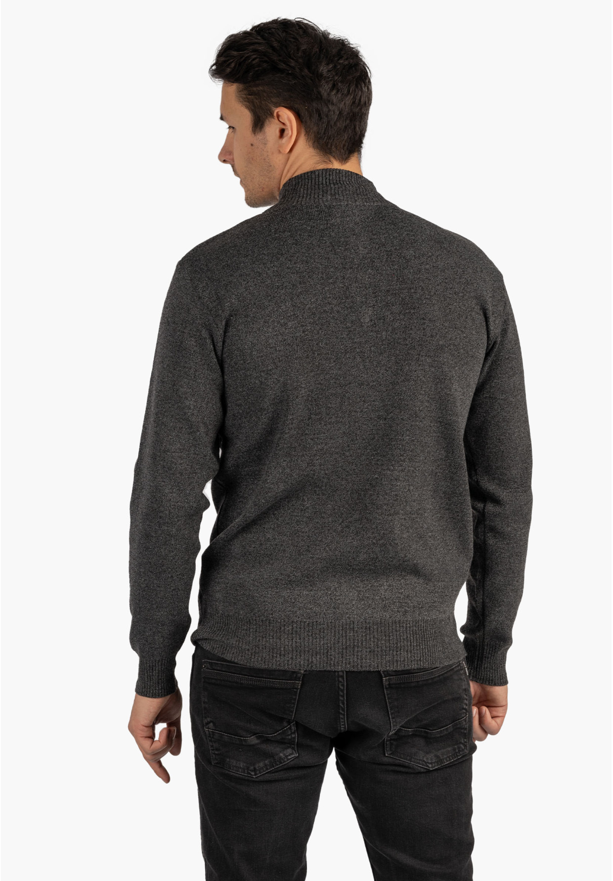 Sweter Męski Półgolf Klasyczny Wygodny Elegancki z Zamkiem Ciemny Szary MUST