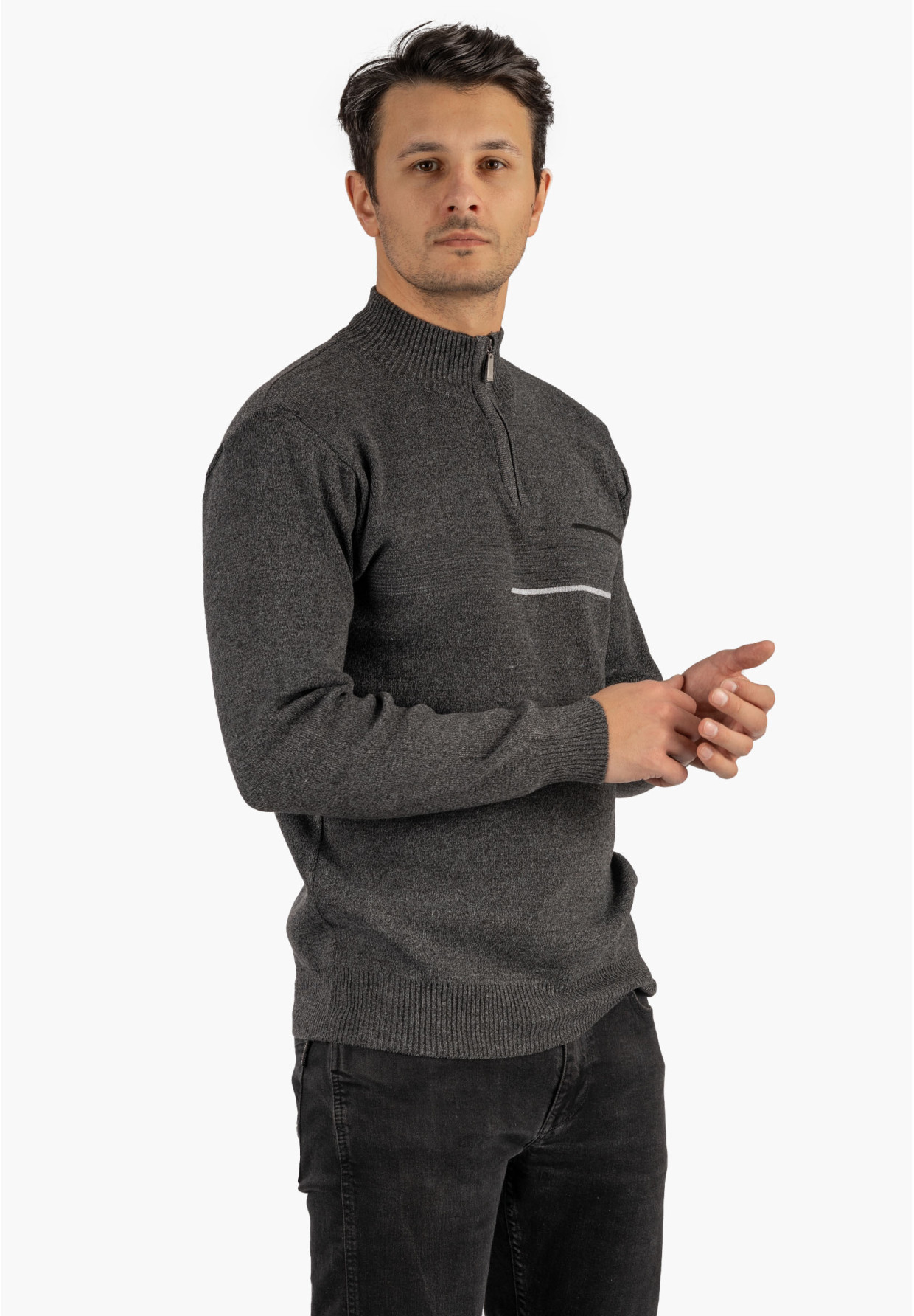 Sweter Męski Półgolf Klasyczny Wygodny Elegancki z Zamkiem Ciemny Szary MUST