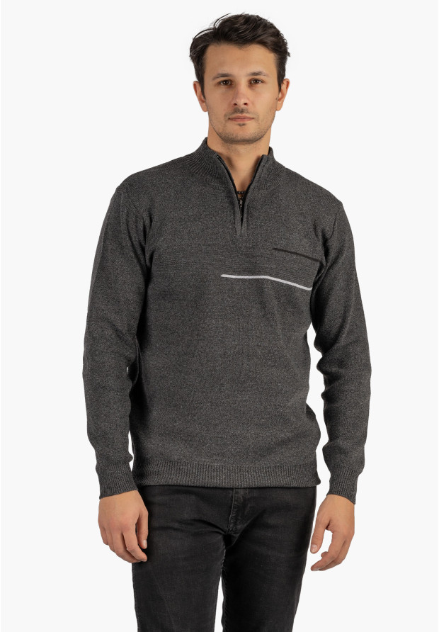 Sweter Męski Półgolf Klasyczny Wygodny Elegancki z Zamkiem Ciemny Szary MUST