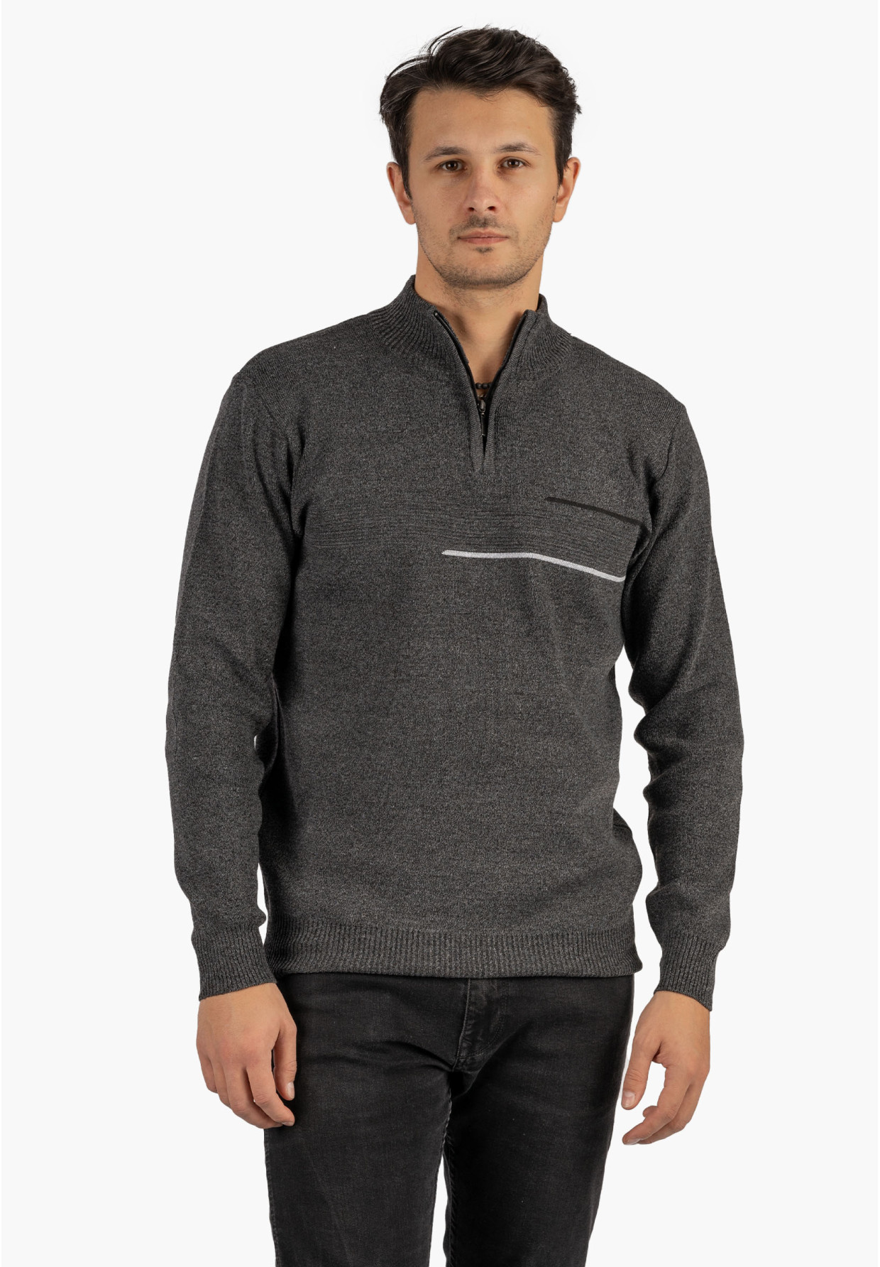 Sweter Męski Półgolf Klasyczny Wygodny Elegancki z Zamkiem Ciemny Szary MUST