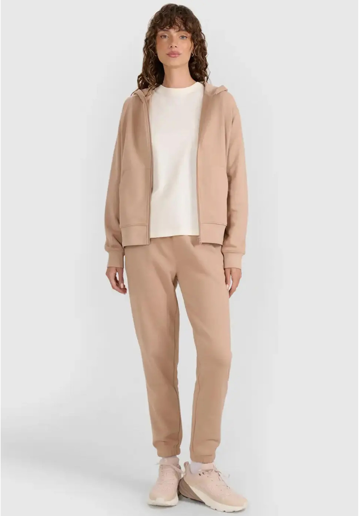 Bluza Damska 4F Dresowa Sportowa Rozpinana Beżowa 4FWAW25TSWSF1977