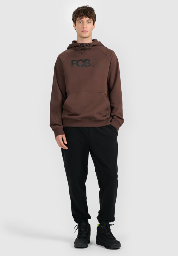 Bluza Męska 4F Z Kapturem Nierozpinana Z Nadrukiem Brązowa 4FWAW25TSWSM2390