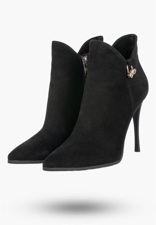 Botki Damskie Skórzane Eleganckie Buty Na Szpilce Zimowe Czarne Darex B-223/1