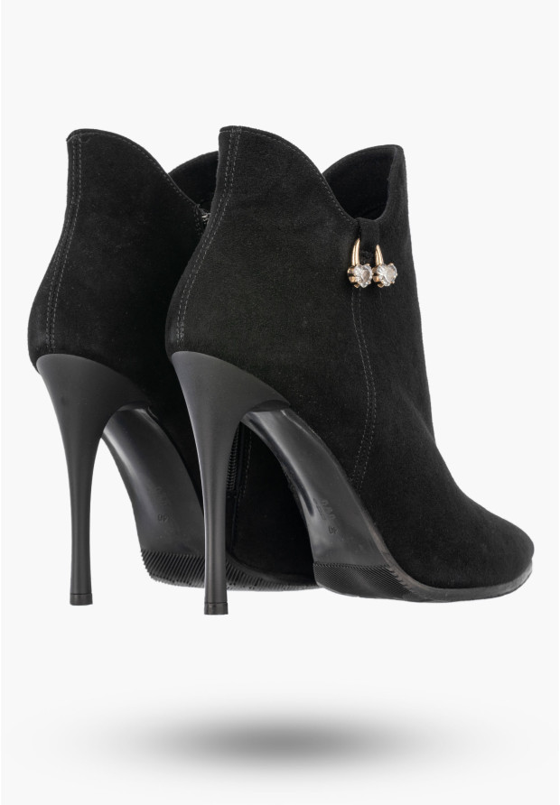 Botki Damskie Skórzane Eleganckie Buty Na Szpilce Zimowe Czarne Darex B-223/1