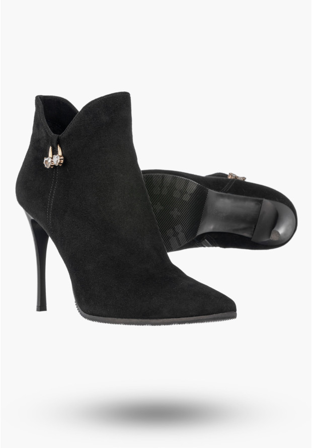 Botki Damskie Skórzane Eleganckie Buty Na Szpilce Zimowe Czarne Darex B-223/1
