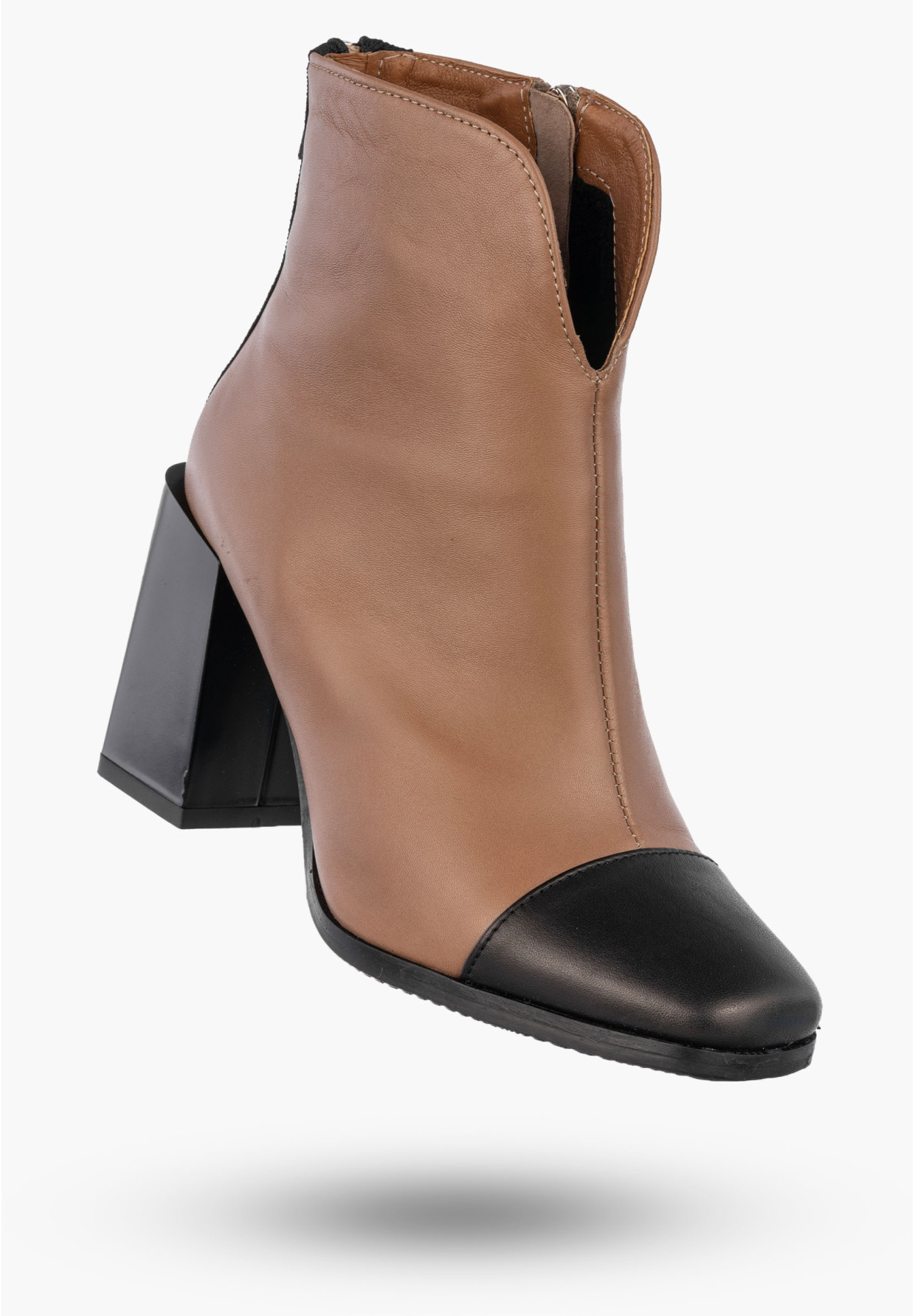 Botki Damskie Skórzane Eleganckie Buty Na Słupku Zimowe Jasny Brąz Karino 3539/007-F