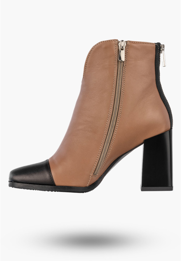 Botki Damskie Skórzane Eleganckie Buty Na Słupku Zimowe Jasny Brąz Karino 3539/007-F