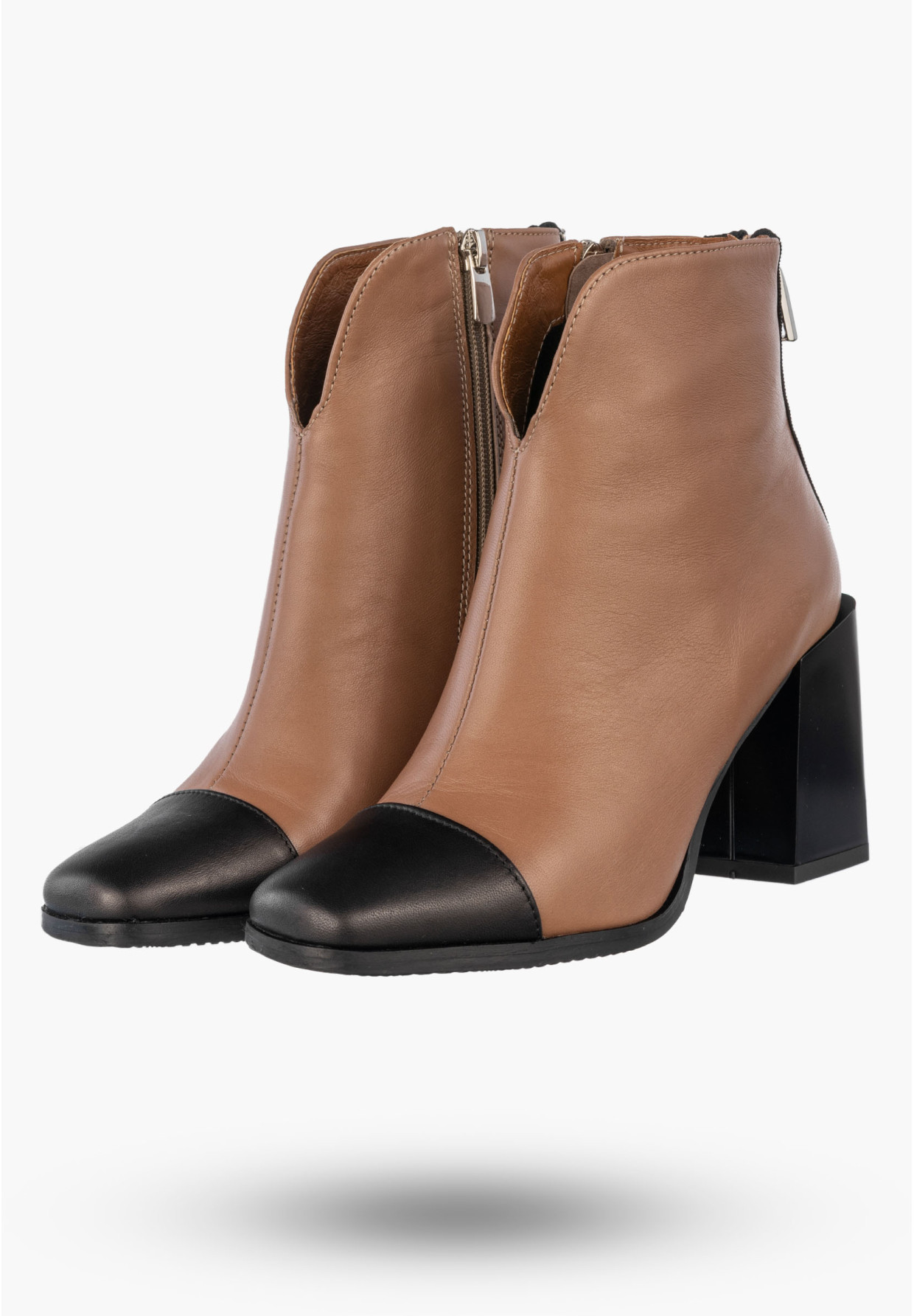 Botki Damskie Skórzane Eleganckie Buty Na Słupku Zimowe Jasny Brąz Karino 3539/007-F