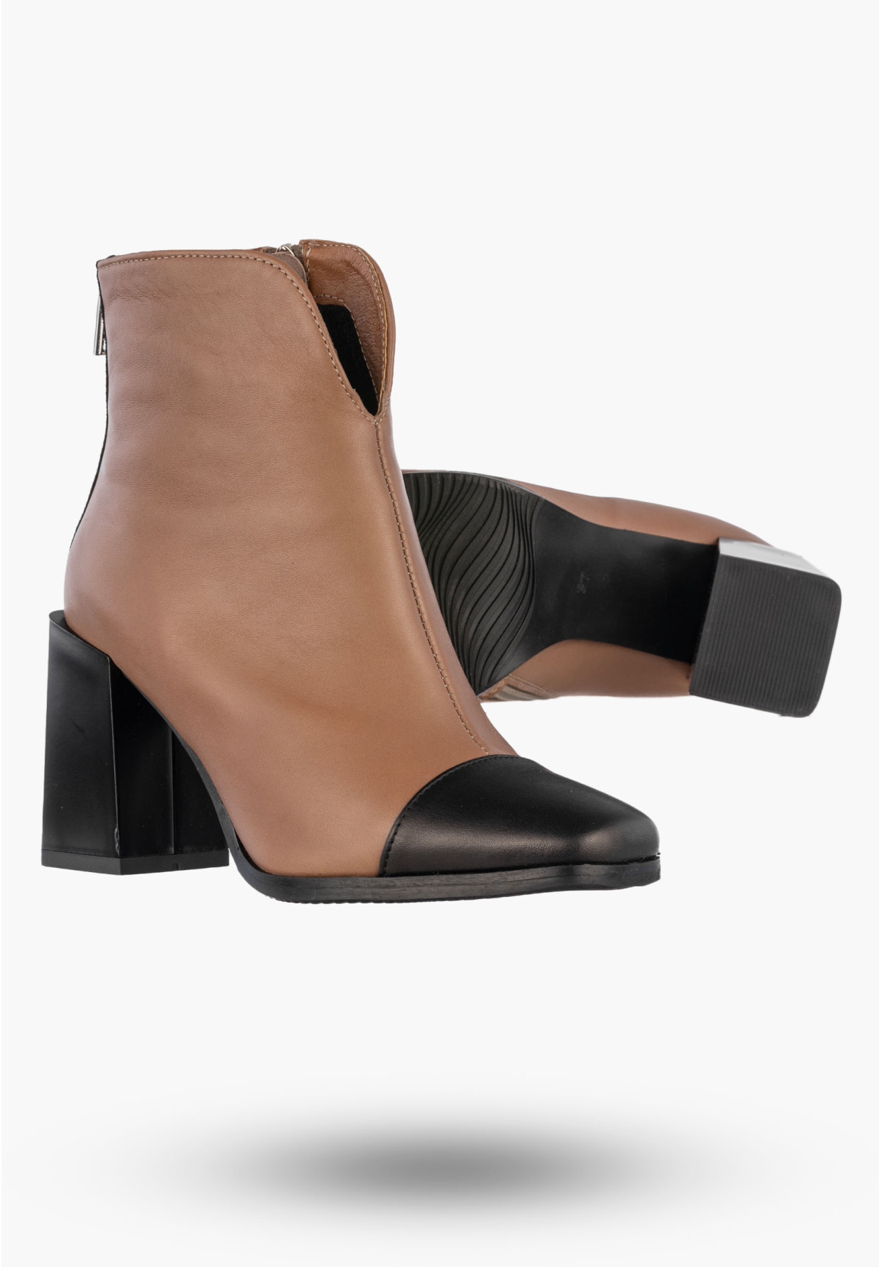 Botki Damskie Skórzane Eleganckie Buty Na Słupku Zimowe Jasny Brąz Karino 3539/007-F